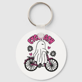 Cycopath Halloween Ghost på Rosa Bicycle Nyckelring