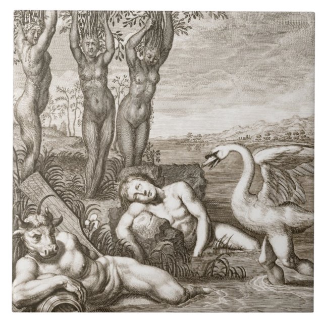 Cygnus som omformas in i en svan- och phaetons kakelplatta (Framsidan)