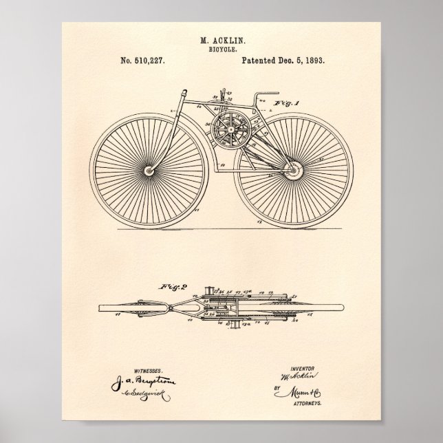Cykel 1893 Patent Art Old Peper Poster (Framsidan)