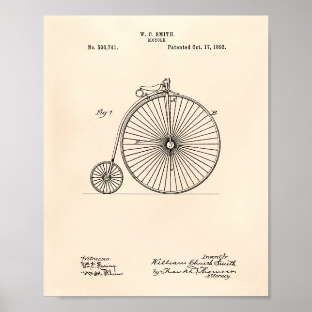 Cykel 1893 Patent Art Old Peper Poster (Framsidan)