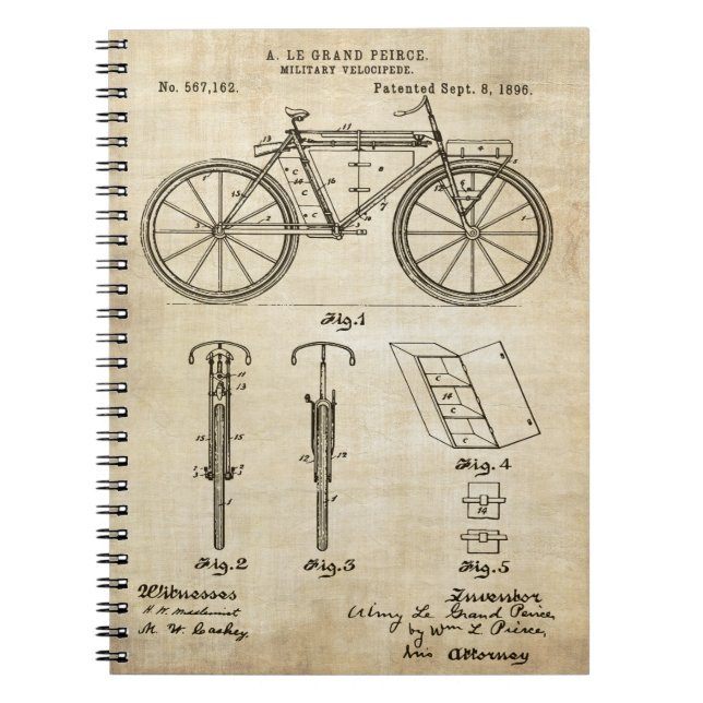 Cykel 1896 Patenttryck Anteckningsbok Med Spiral (Framsidan)