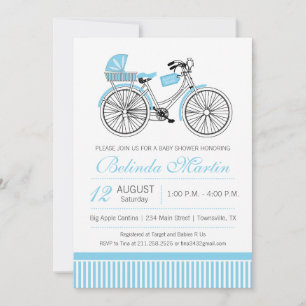 Cykel Baby Shower Blå Inbjudan