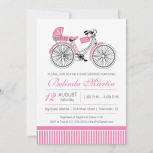 Cykel Baby Shower Rosa Inbjudan