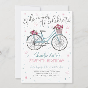 Cykel Blommor Födelsedagsfest Event Inbjudan