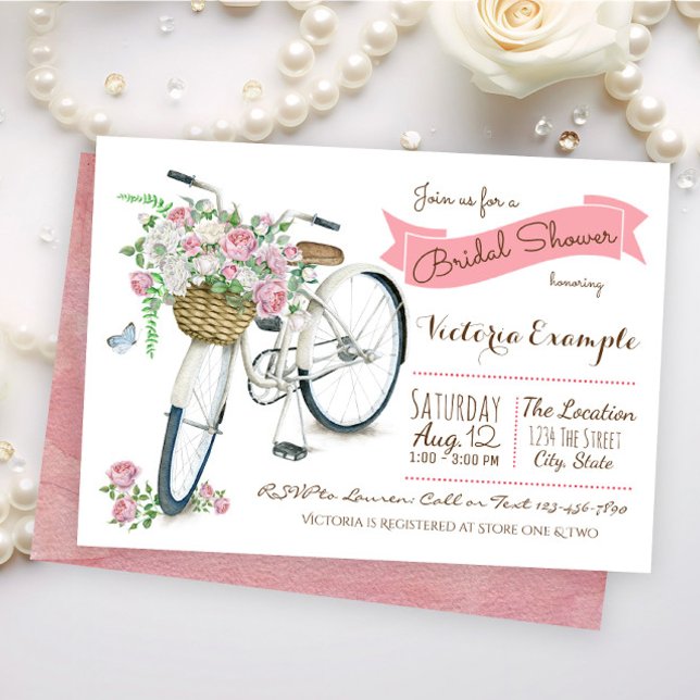 Cykel Bröllopsdusch Inbjudan (Cute watercolor bicycle bridal shower invitation. Simply add your event details.)