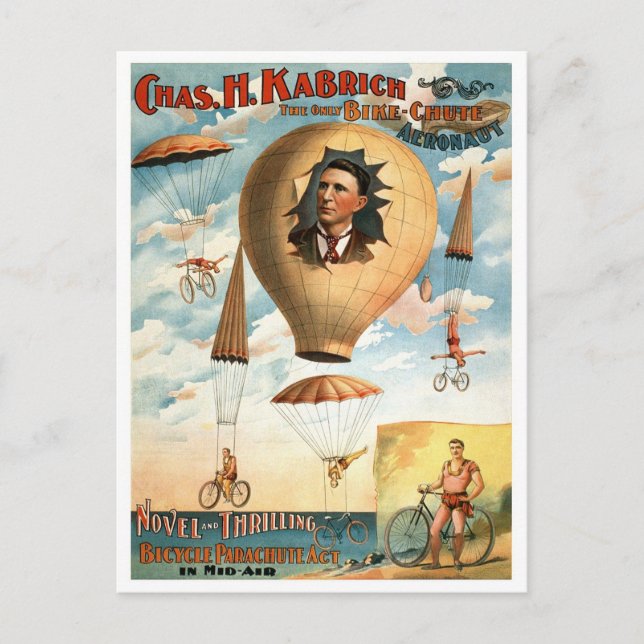 Cykel Fallskärms Akt, 1896 Vykort (Framsida)