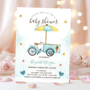 Cykel för glass Rosa-randig Baby Shower Inbjudningar