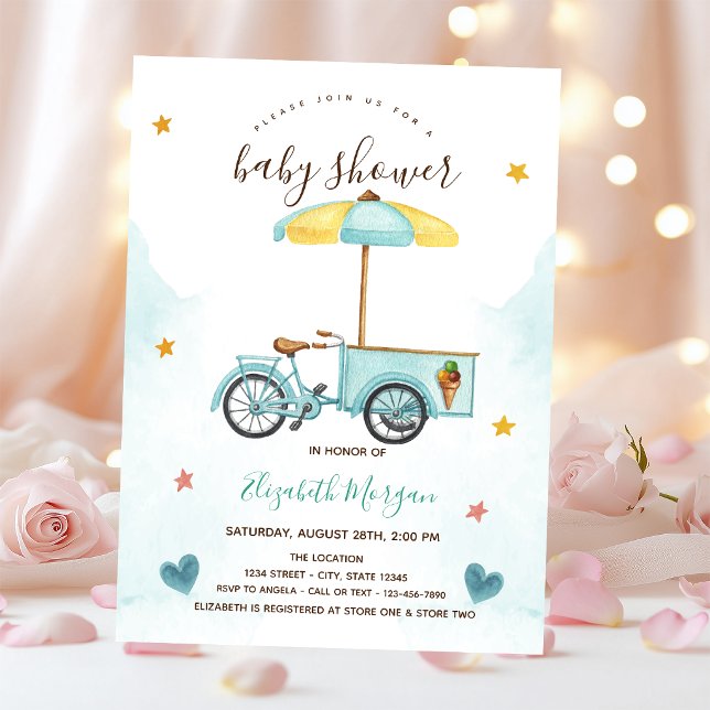 Cykel för glass Rosa-randig Baby Shower  Inbjudningar (Skapare uppladdad)