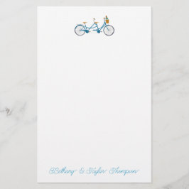 Cykel för två vattenfärger Tandem Bike & Namn Brevpapper