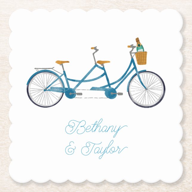 Cykel för två vattenfärger Tandem Bike & Namn Underlägg Papper (Framsida)
