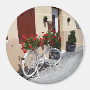 Cykel Fullt av röda Geranium Flowers Magnet