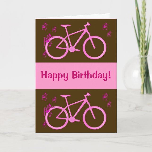 Cykel i rosa grattis på födelsedagen-kort. kort (Framsida)