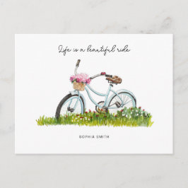 Cykel med basket av blommor vykort