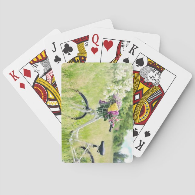 Cykel med Basket från blommor i ängen Casinokort (Baksidan)
