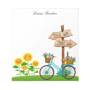 Cykel med Basket i blommor Anteckningsblock