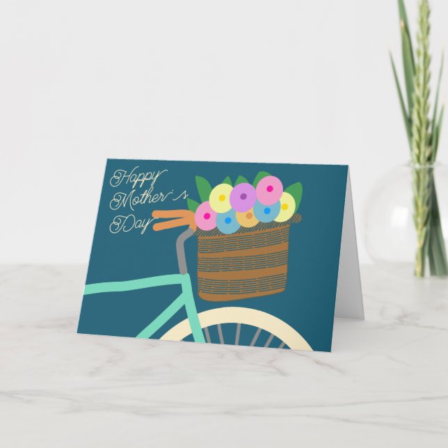 Cykel med Basket i Blommor Mors dag Kort (Framsida)