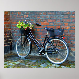 Cykel med blomma Basket, Köpenhamn, Danmark Poster