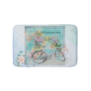 Cykel med blomma basket på blå burk badrumsmatta