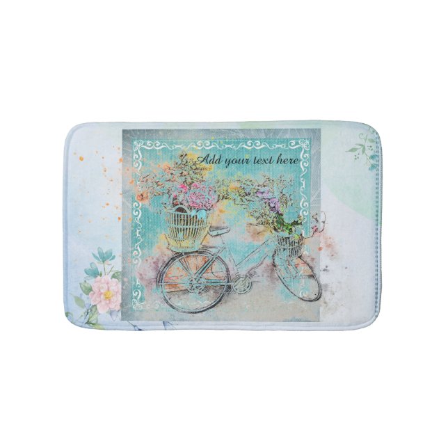 Cykel med blomma basket på blå burk badrumsmatta (Framsidan)