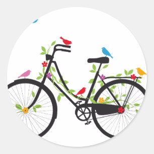 Cykel med blommor och vintagar runt klistermärke