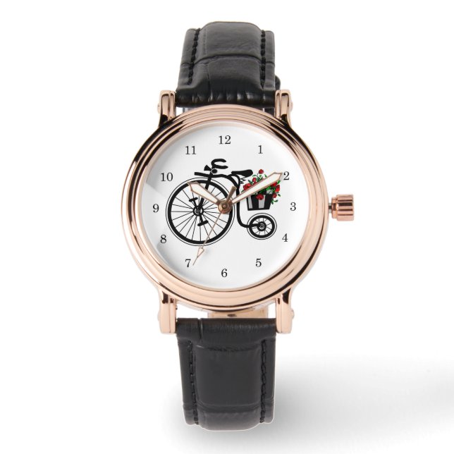 Cykel med blommor väntar på dig armbandsur (Framsida)
