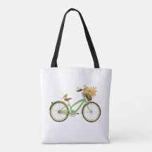 Cykel med fågel och blomsterkorg Grön Gul