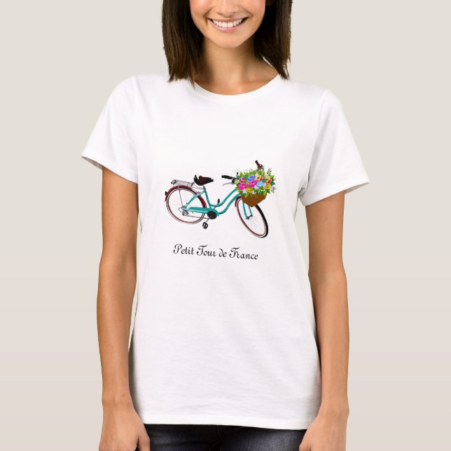 Cykel med flerfärgade blommor och kalligrafi t shirt (Framsida)