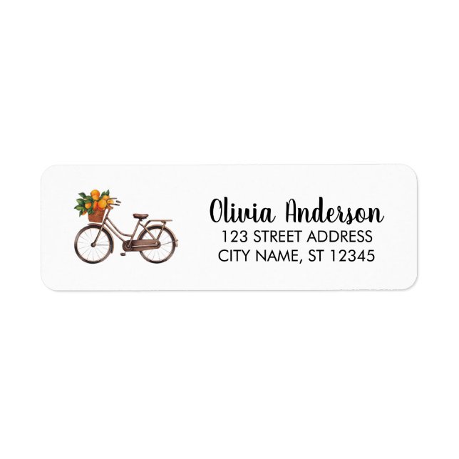 Cykel med frukt-orangens returadressetikett returadress etikett (Framsidan)