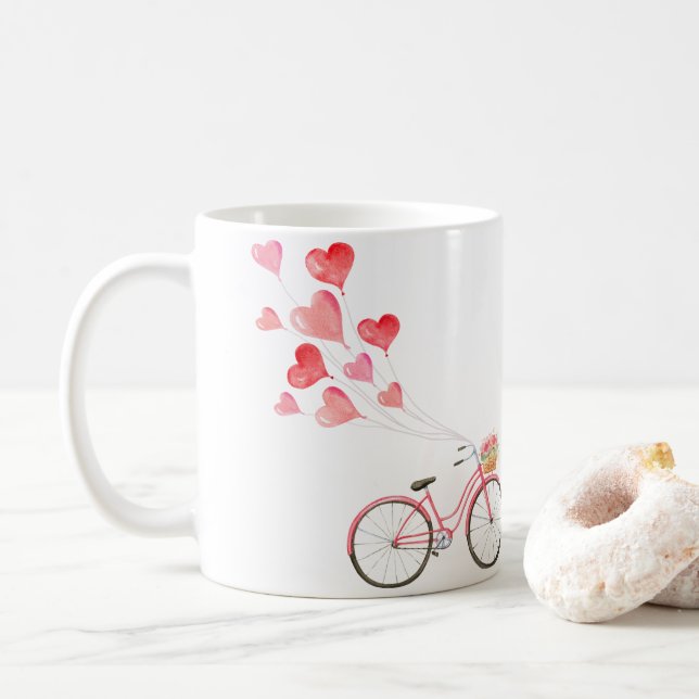 Cykel med hjärtformade ballonger kaffemugg (Med munk)
