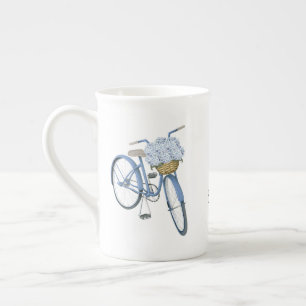 Cykel med Hydrangea Basket Flower Älskare Benporslin Mugg