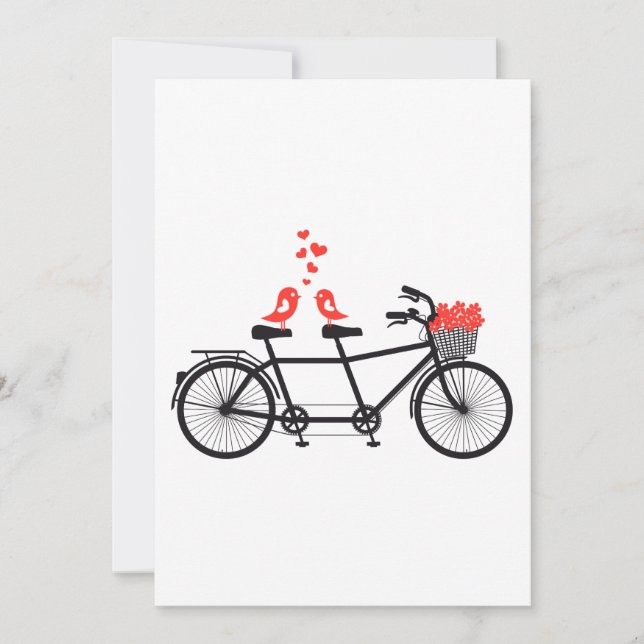 Cykel med inbjudan och tandem med söt love birds (Framsida)