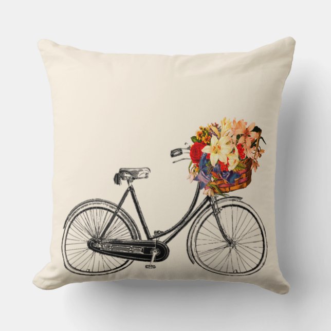 Cykel med korg full av blommor kudde (Framsida)