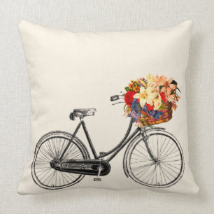 Cykel med korg full av blommor kudde