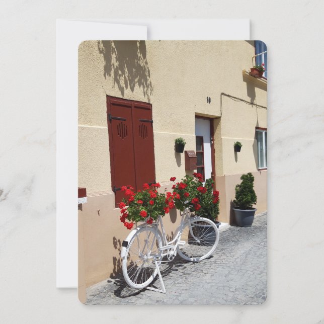 Cykel med Röda blommor på European Street Kort (Framsida)