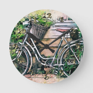 Cykel och Basket i Garden Rund Klocka