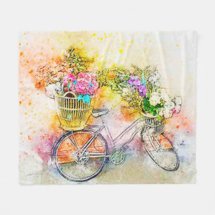 Cykel och blommor fleecefilt