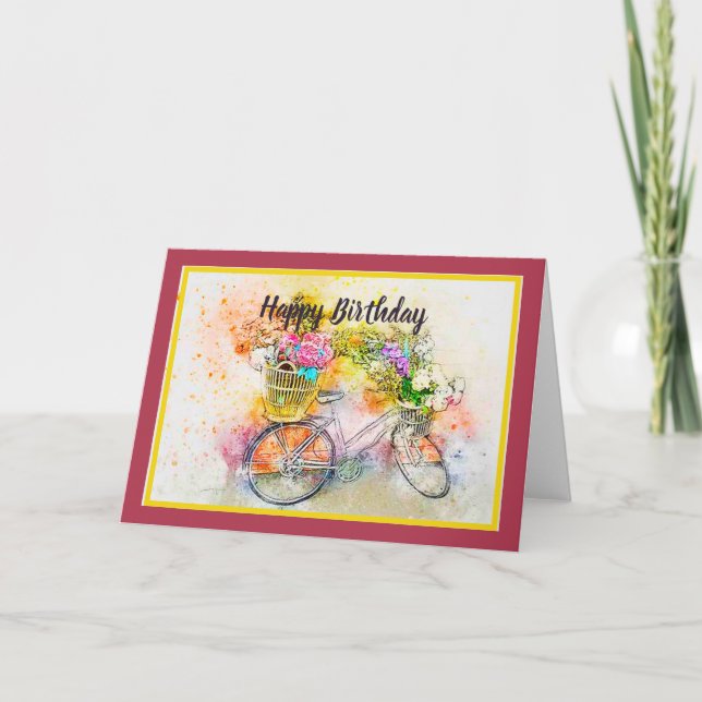 Cykel och blommor  kort (Framsida)