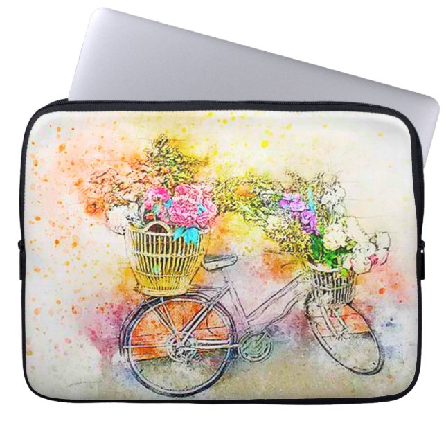 Cykel och blommor  laptop fodral (Framsidan)