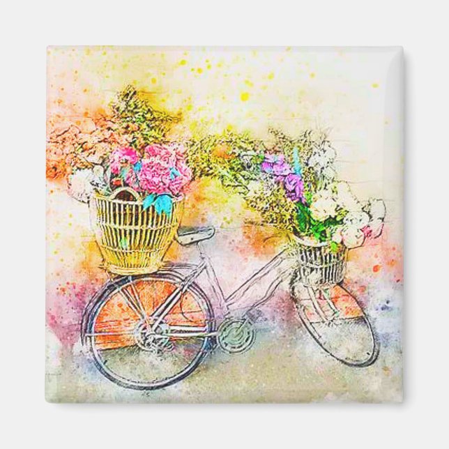 Cykel och blommor  magnet (Framsidan)