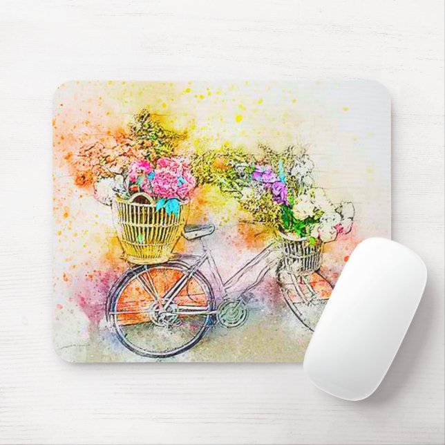 Cykel och blommor  musmatta (Med mus)