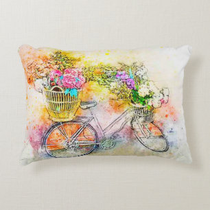 Cykel och blommor prydnadskudde