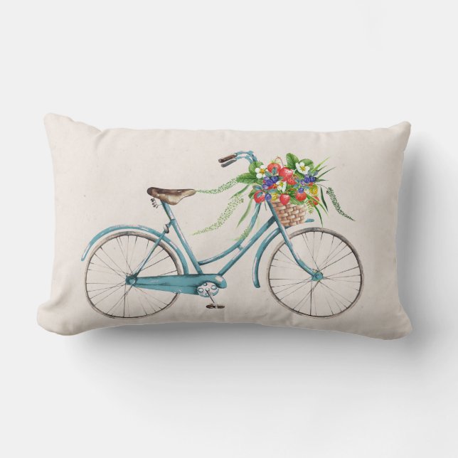 Cykel och jordgubbar Dekorativ kudde (Framsida)