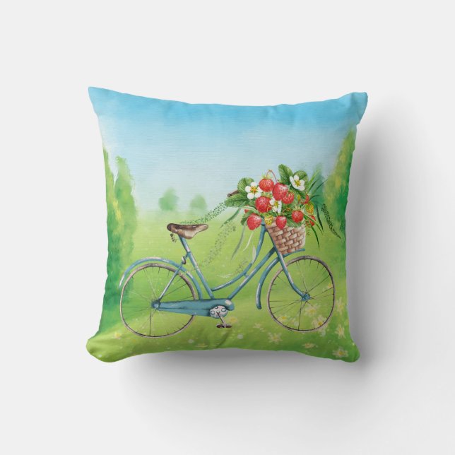 Cykel och jordgubbar Dekorativ kudde (Framsida)