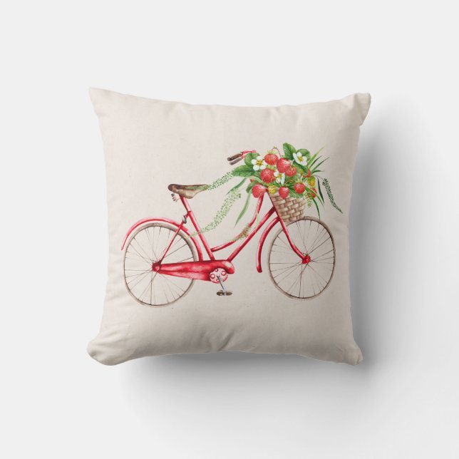 Cykel och jordgubbar kastkudde kudde (Framsida)