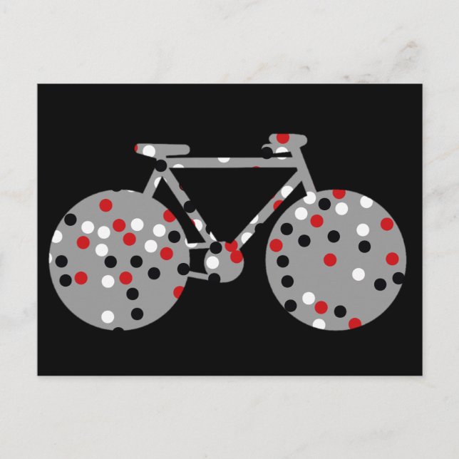 cykel och polka dots svart vykort (Framsida)