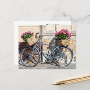 Cykel och Rosa Blommor Basket Vykort