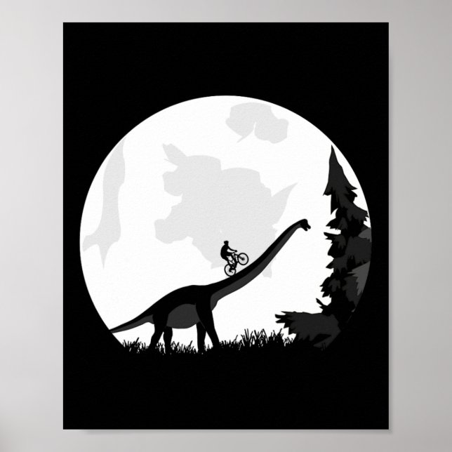 Cykel På En Dinosaurie Mån Silhuett Mtb Mountain B Poster (Framsidan)