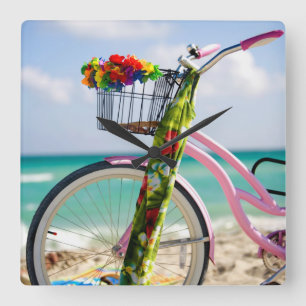 Cykel på stranden   Miami, Florida Fyrkantig Klocka