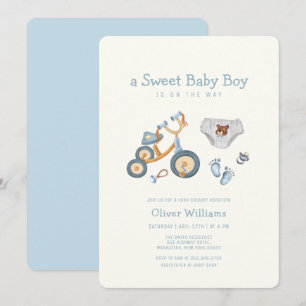 Cykel Teddybjörn Leksaker Barnkammare Baby Shower Inbjudningar