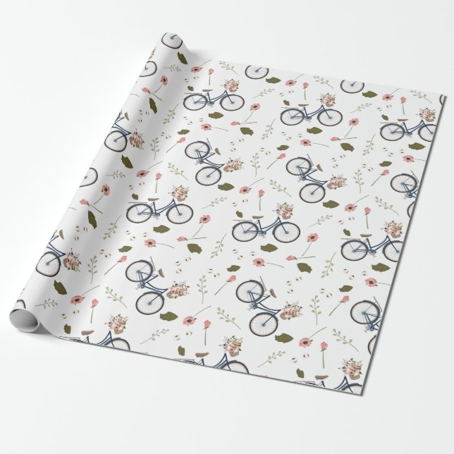 Cykel & vår blommor - inpackning av papper presentpapper (Utrullad)